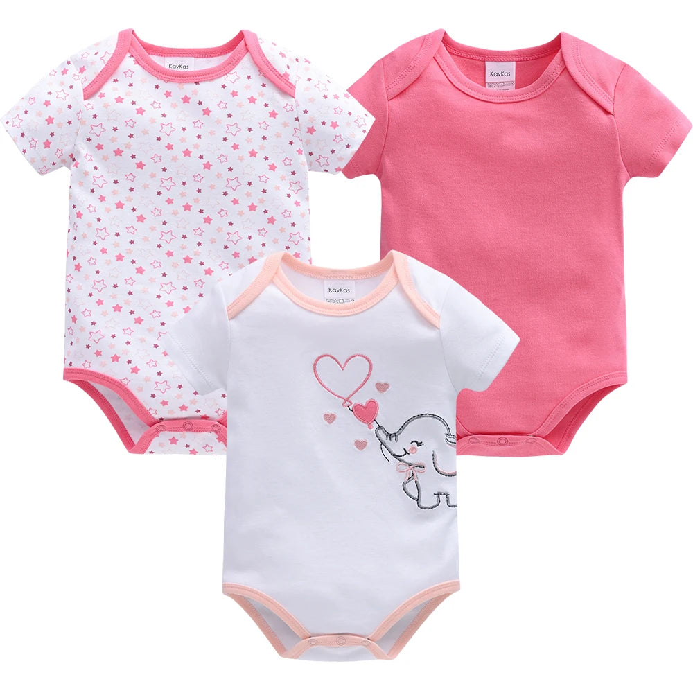Kavkas 3 Pcs/lot Baby Boy Bodysuit 100% Cotton Lion Print 3M 6M 9M 12M Newborn Girls Clothes Summer Body Clothing
