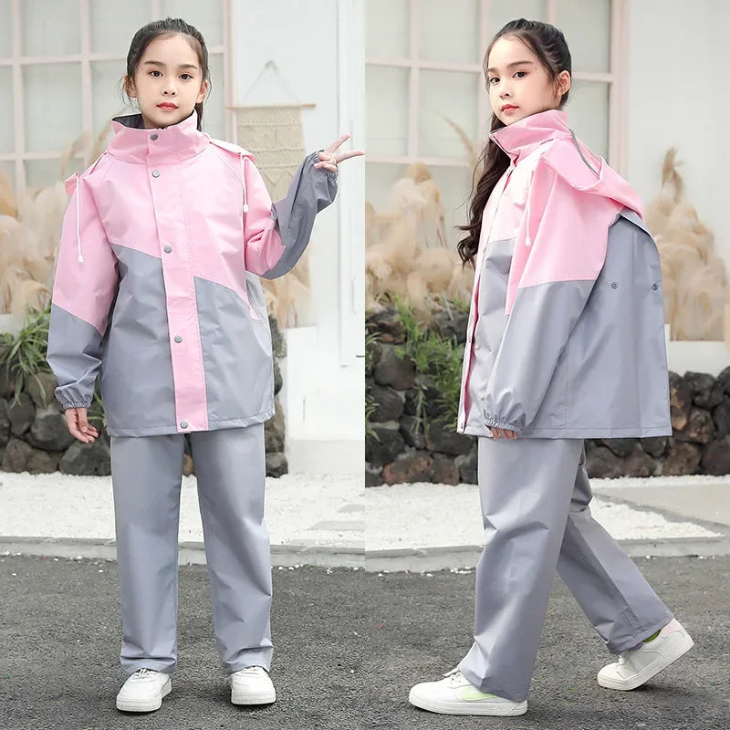 Children's Raincoat and Rain Pants Set, for Primary and Secondary School Students, Separately Designed for Boys and Girls, Full Body Waterproof Jacket