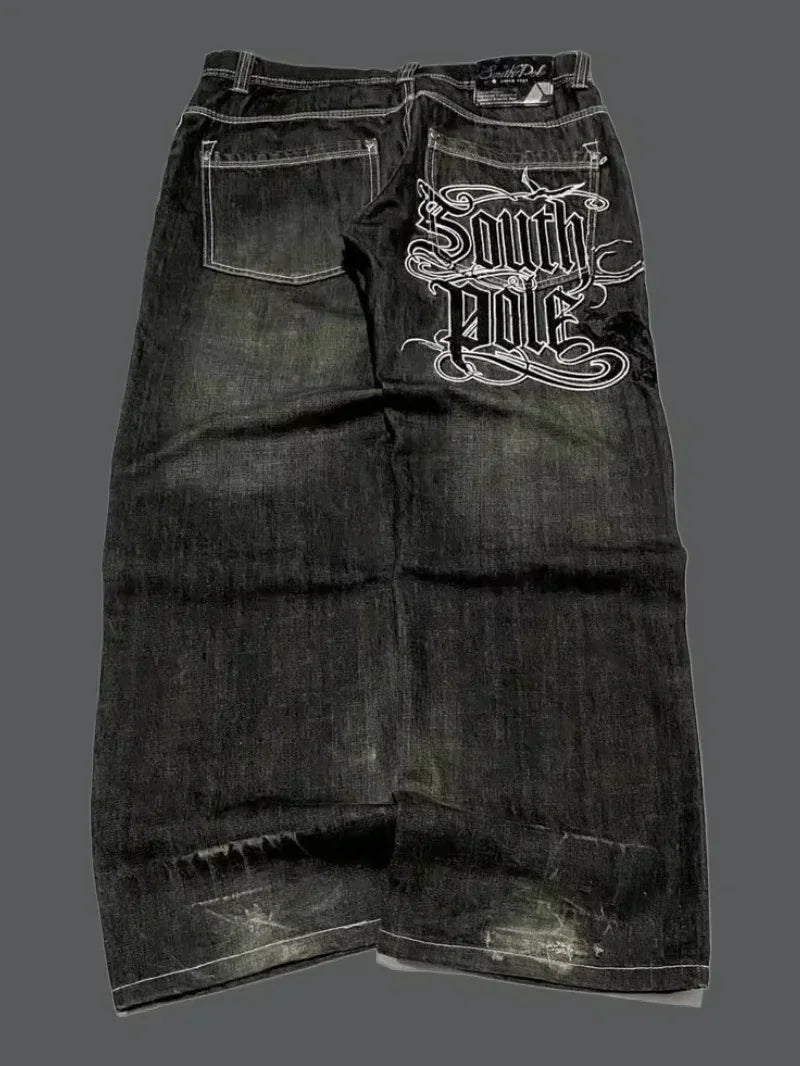 Y2K Fashion Trend Washing Heavy Industry Multi-pocket Baggy Jeans Men Gothic New Hip Hop Oversized Wide-leg Pants Mopping Jeans