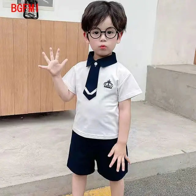 2-10Y Brother Sister Sibling Look Summer Navy Collar Boy girl Clothes Set Short Sleeve Girl Preppy Dress Family Matching Outfits