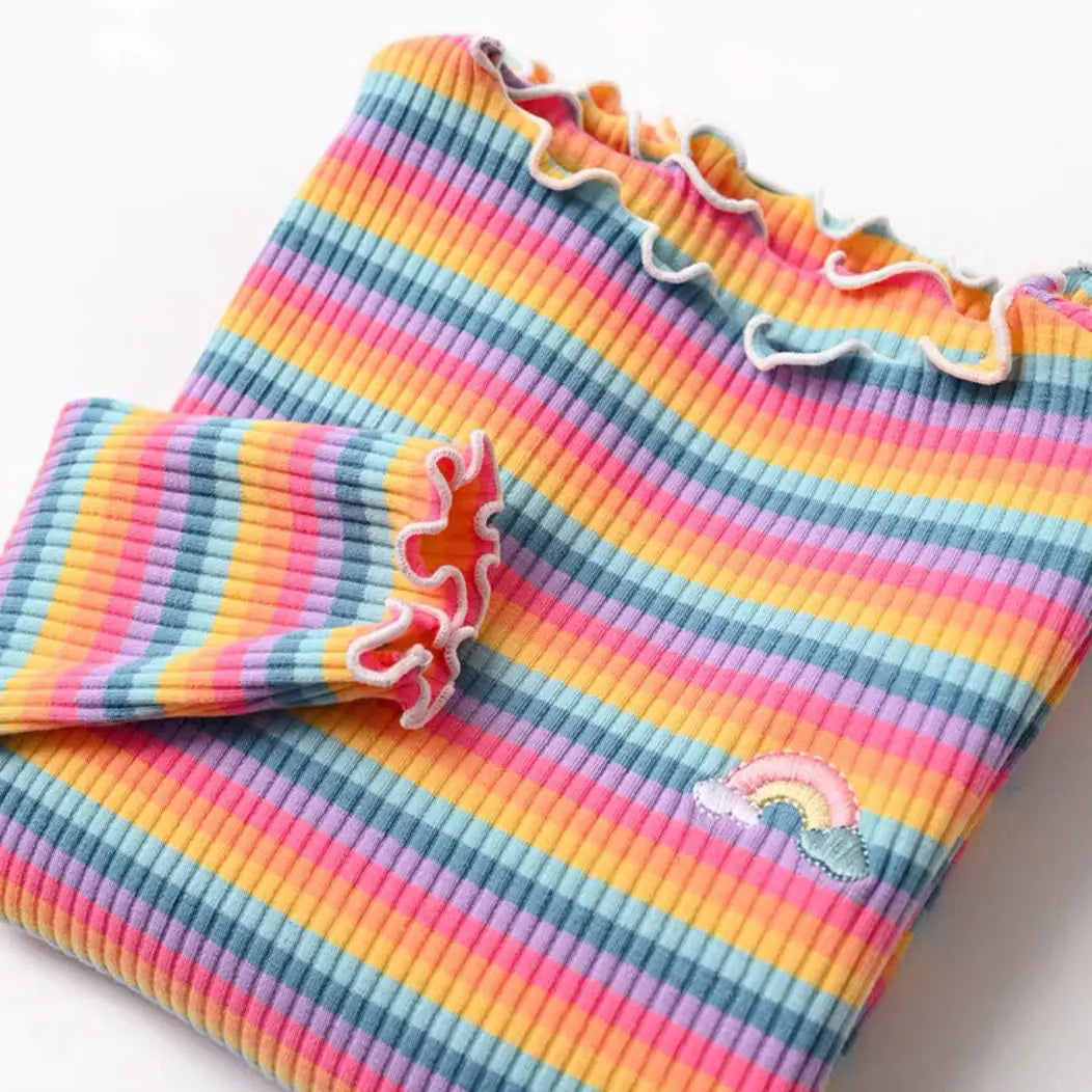 Children's T-Shirts Color Stripe Flower Printing Kids Clothes for 2 To 6 Years Girls Tshirts Boutique Outfits for Girls