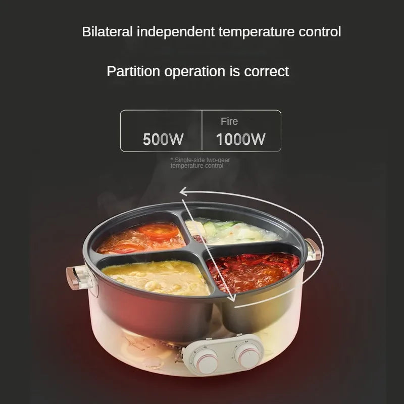 6L Quad-Cooker Electric Hot Pot -2000W Multi-Temperature 4-Compartment,Non-Stick Coating,Safety Shut-Off,Family Sharing Home Use