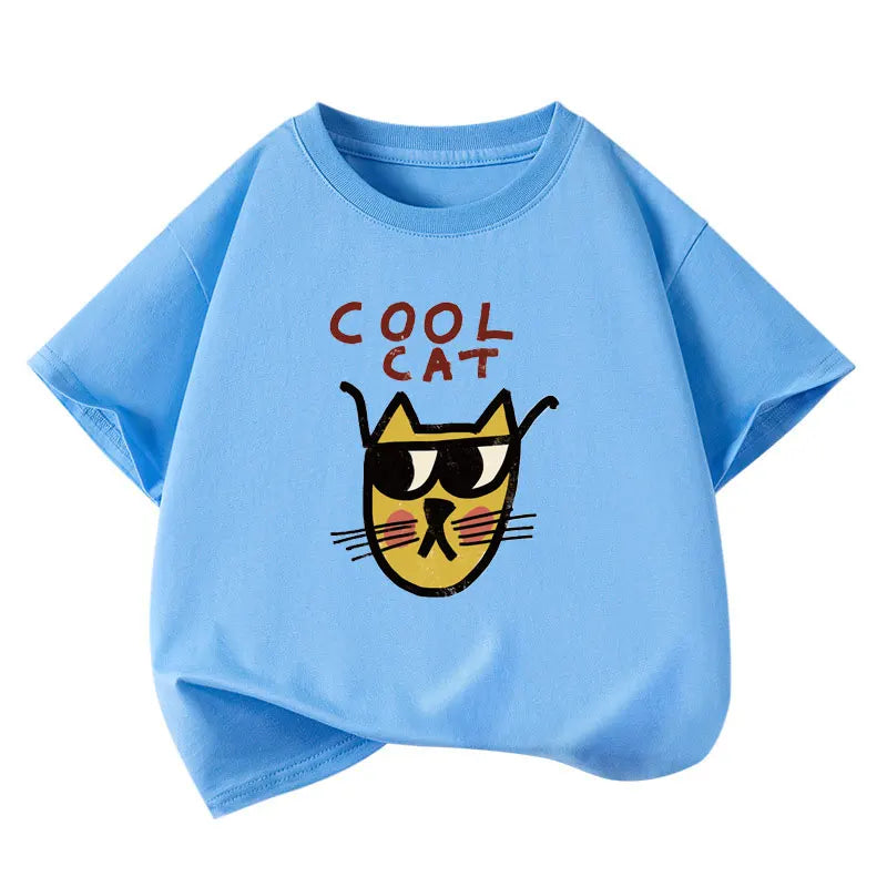 Girls T-shirts 2025 Summer Short-sleeve Tops for Kids Candy Color Boys Tees Children School Shirts Cotton Teenager Outfits 1-12T