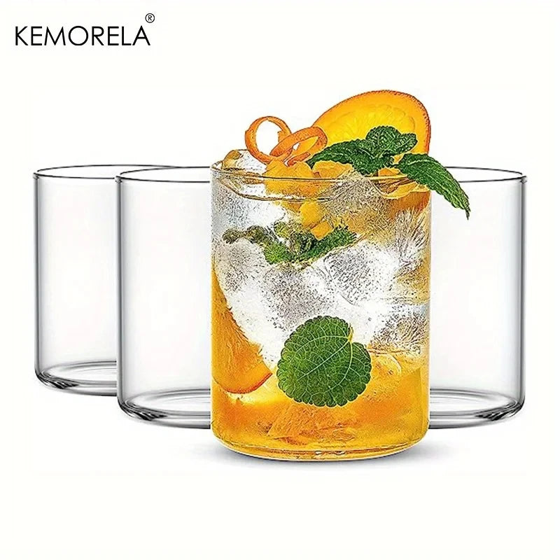 1/4Pcs Transparent glass Cups Juice Water Milk Drink Beer Mug Round And Long Design Suitable For Family Gathering Parties