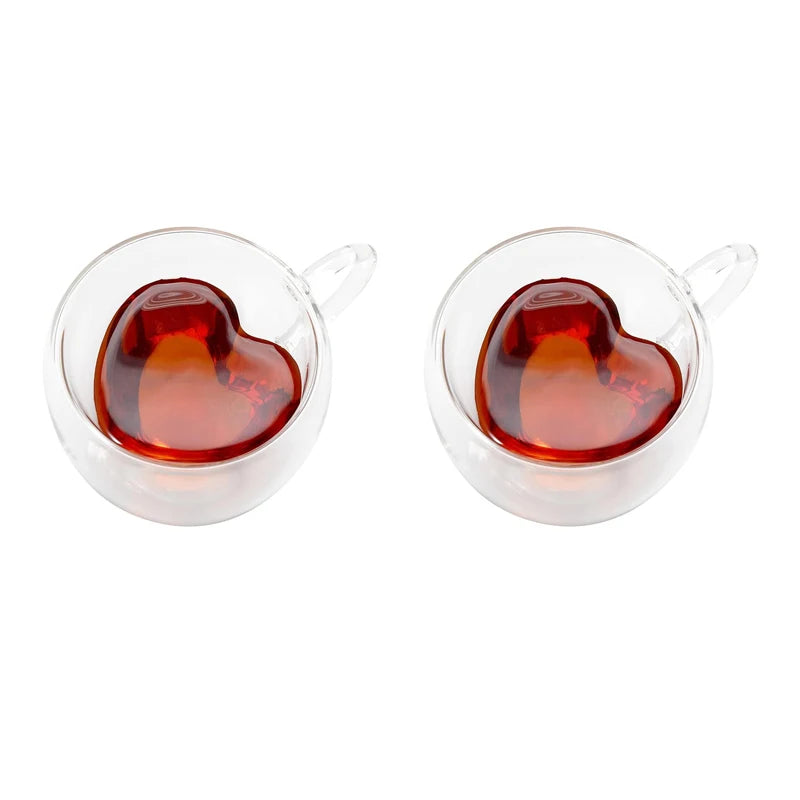 4/2PCS 240/180ML Heart Love Shaped Glass Mug Lovers Cups Double Wall Glass Cup Wine Glasses Tea Mugs Milk Espresso Coffee C