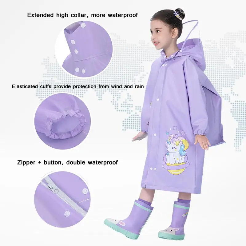 Children's Raincoat, Kids Waterproof Rain Poncho, Full Coverage, High-Quality Raincoat, Student Boys Girls Backpack Travel Rainwear
