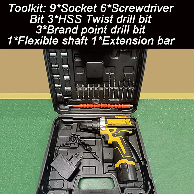 Lithium Electric Drill, Electric Screwdriver, Hand Electric Drill, Electric Tool Set, Multifunctional Accessory Box Packaging