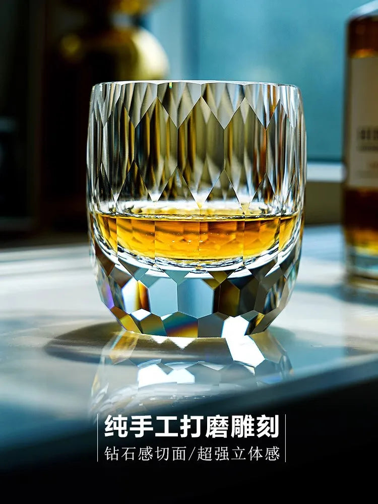 Japanese Handmade Carved Crystal Glass Whiskey Glasses, Household Foreign Wine Glasses, Water Glasses, Gift Collection, 200ml