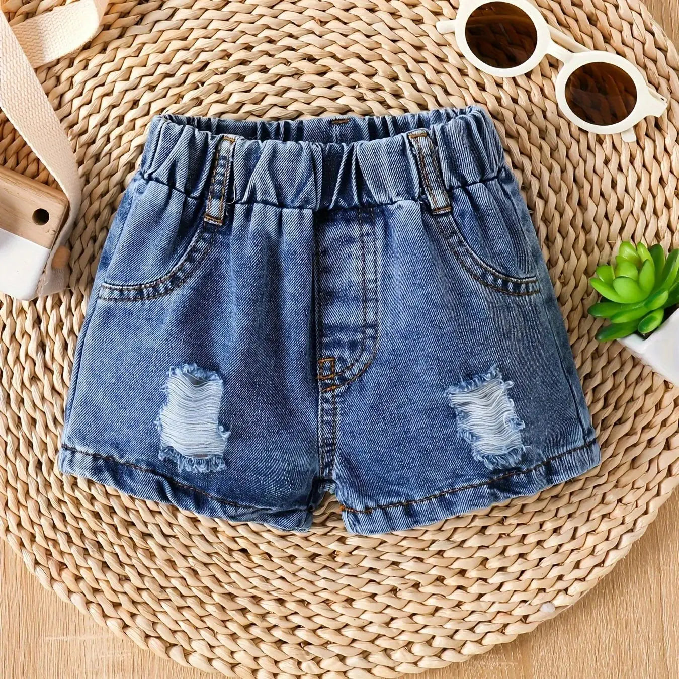 0-3 year old summer new male and female baby newborn denim perforated elastic shorts for infants and young children