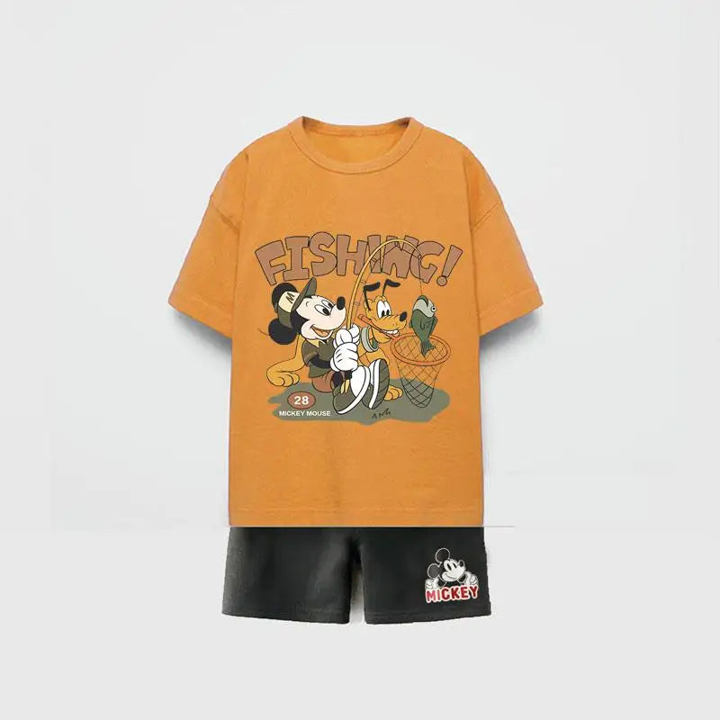 Trendy Outfits 2025 Summer Child Clothing Cute TShirt Black Shorts New Printed Tops +Shorts Boys Short Sleeve Suit Outer Wear