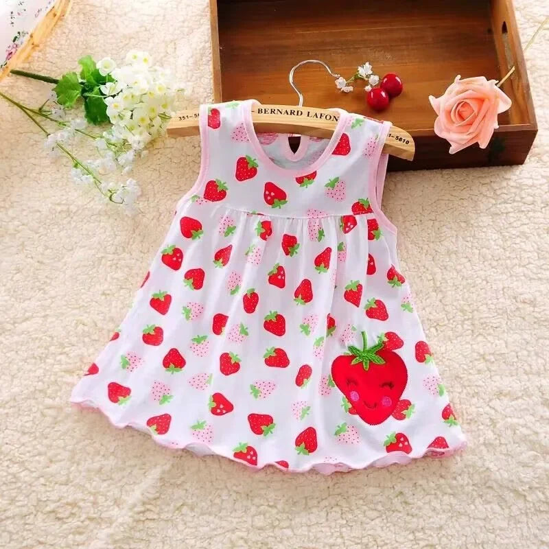 Baby Girl Dresses Girls Infant Cotton Sleeveless Dress Summer Baby Dress Printed +Embroidery