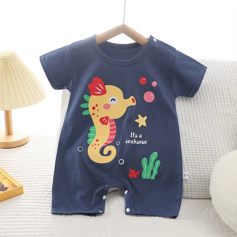Infant Toddler Crawling Clothes Cotton Summer Boys Girls Thin Baby Short Sleeved Romper Suit Children's Onesie