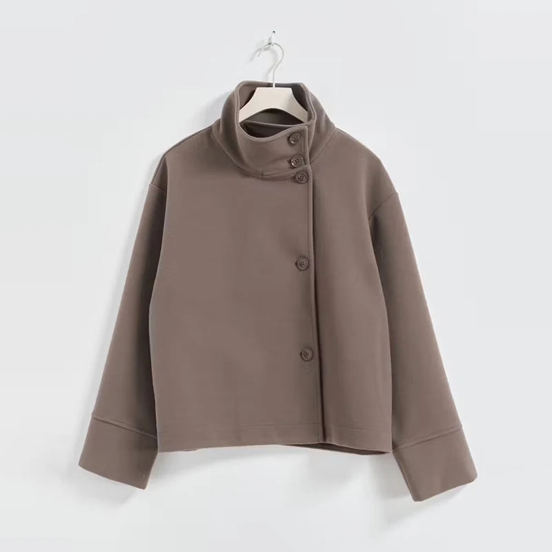 Casual Women's Short Woolen Coats Loose Lapel Single-breasted Long Sleeve Thick Jacket 2025 Autumn Winter Lady Elegant Outwear