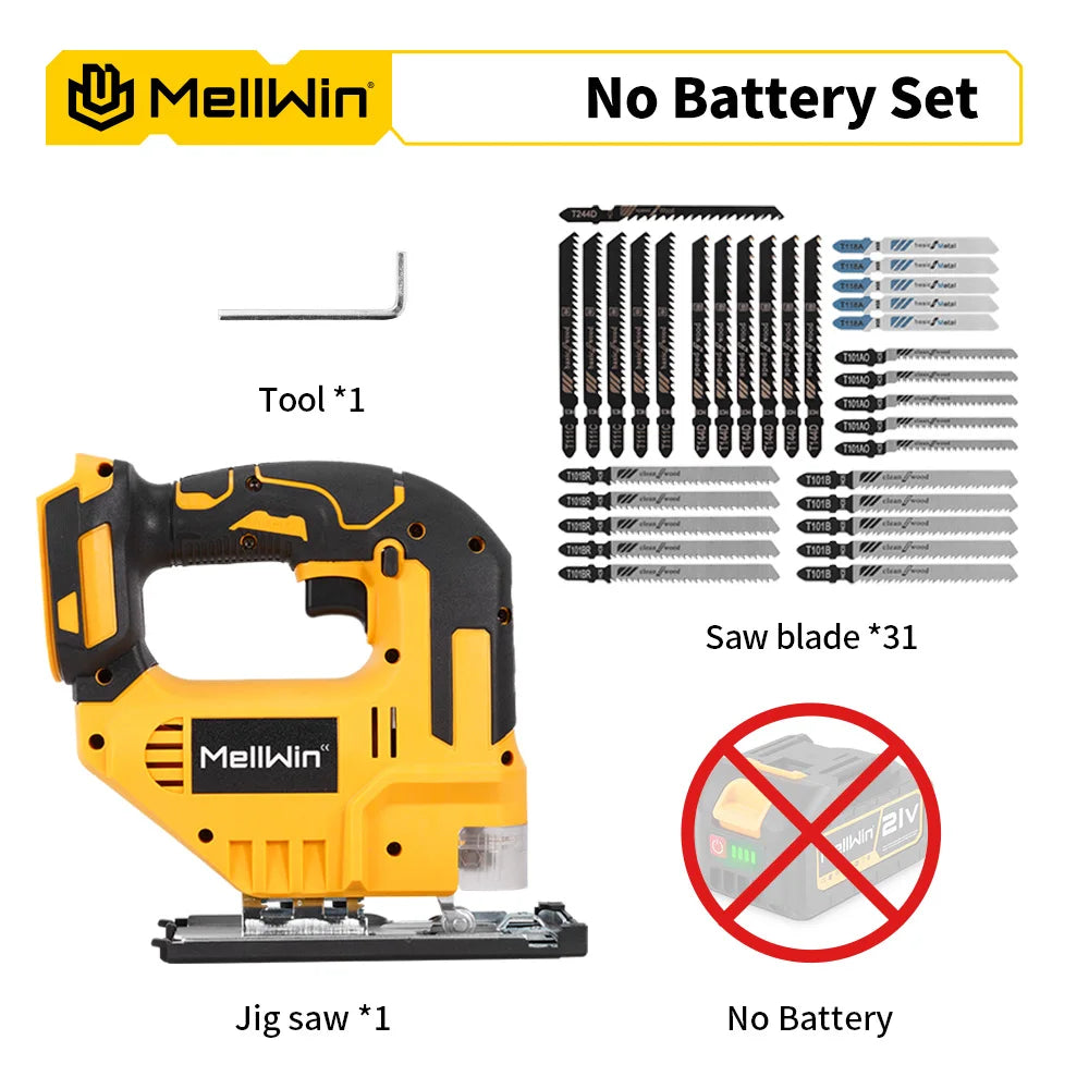 MELLWIN 3500RPM Electric JigSaw 31 With Blade Wireless Curve Saw Multi-function Woodworking Tool For Makita 18V Battery Pin