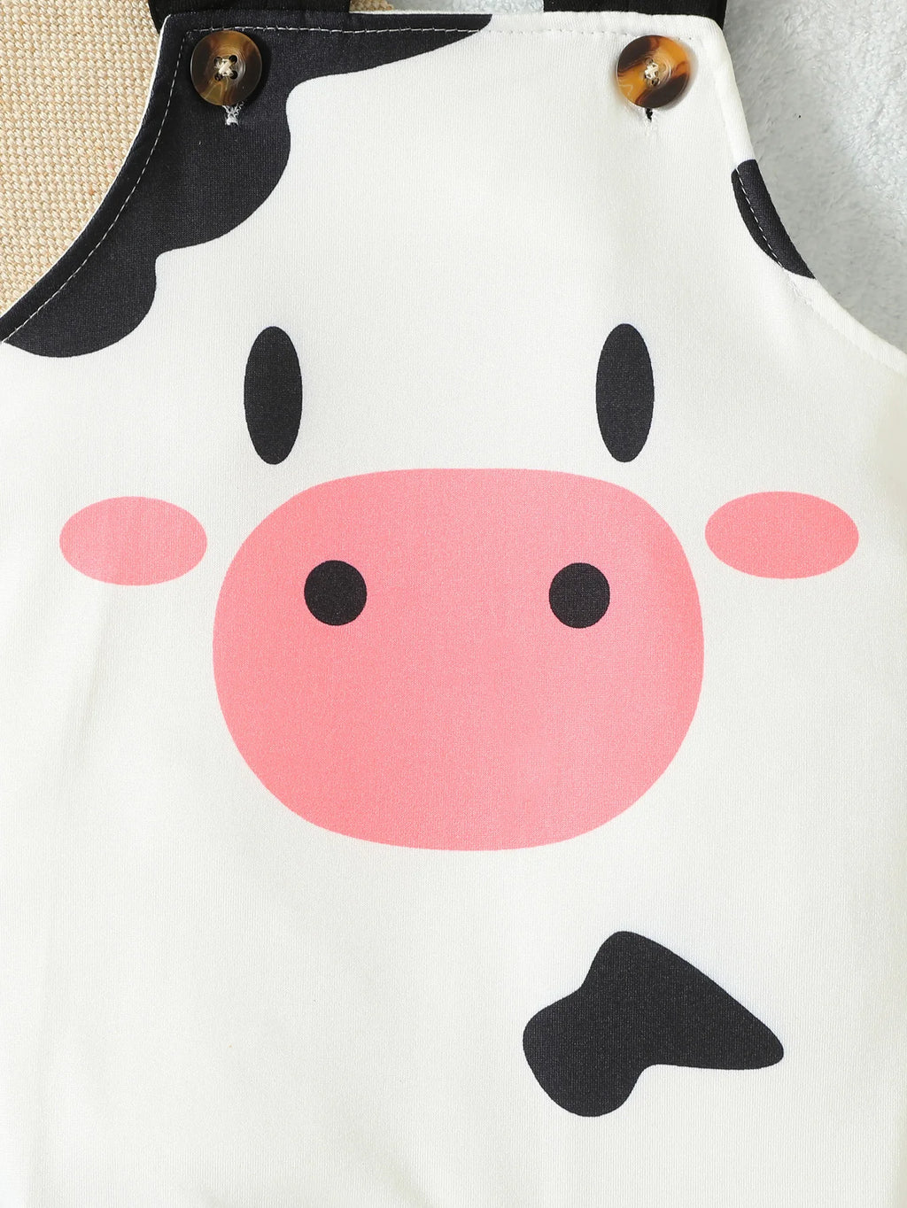 Baby Cute Sleeveless unisex Summer Cartoon Cow White Suspender Trousers For Casual Daily Wear