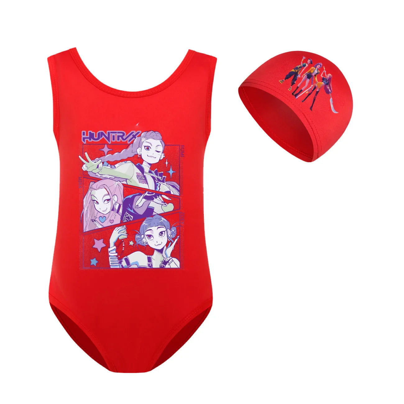 KPop Demon Hunters Huntrix Clothes Kids Swimwear Girls Summer One-Piece Swimsuit Children Sleeveless Swiming Biniki Sets