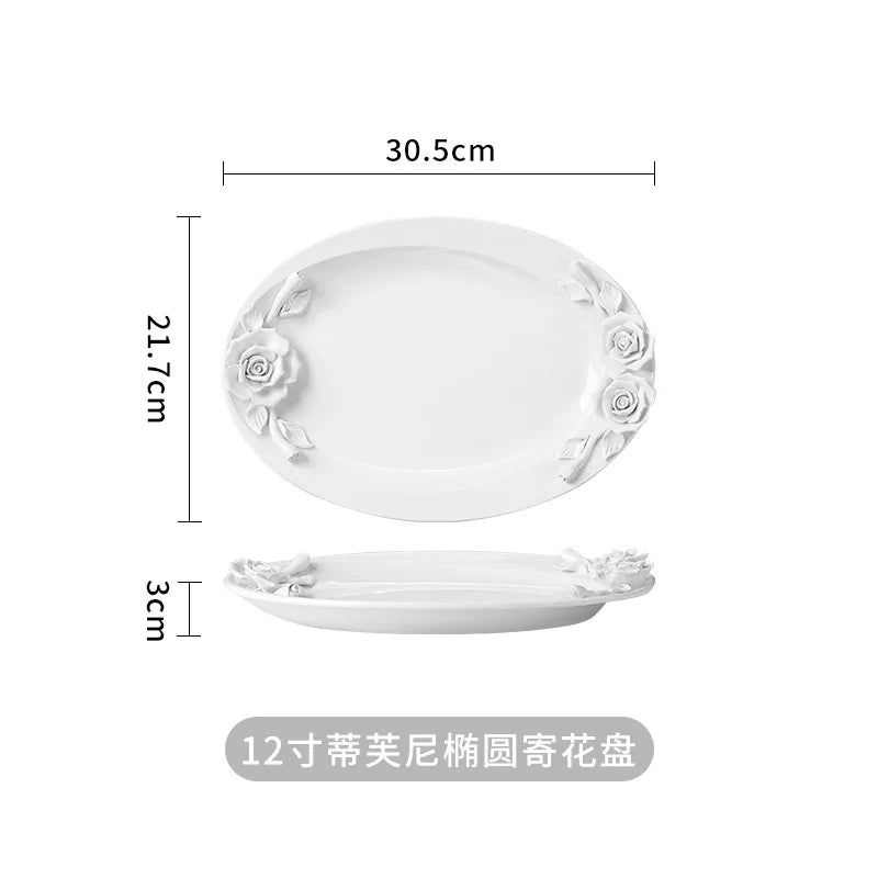 European Relief Hand Held Flower Bowl, Plate, Cup And Tableware Set For Home Afternoon Tea, Exquisite Ceramic Display Plate