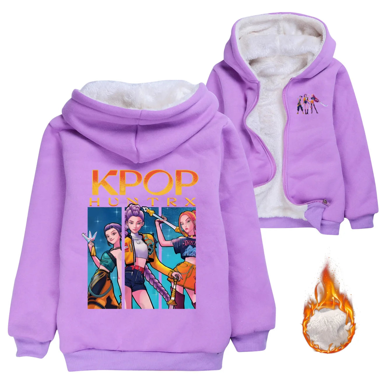 KPop Demon Hunters Huntrix Clothes Kids Hoodies Baby Girls Winter Warm Zipper Jacket Boys Thicken Fleece Coats Children's Parkas