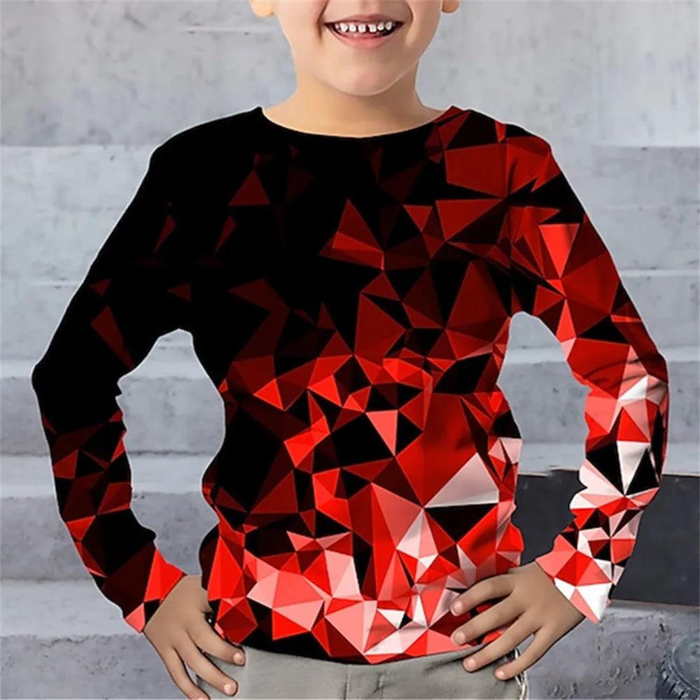 Children's Clothing Tshirt for Kids Boys 9 to 14 Lightning Geometry Long Sleeve T-Shirt Boy One Piece Casual Top High Child Tees