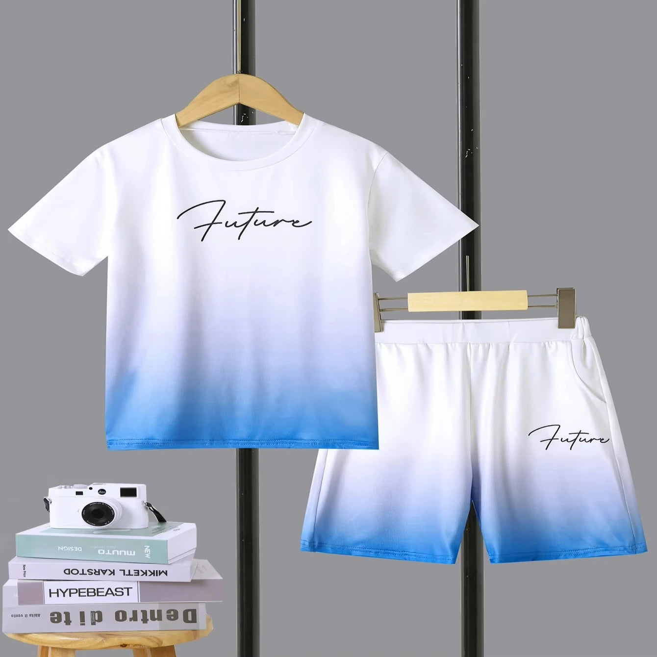 Sets for Children Boys' 3D Letter Graffiti Printed Short-Sleeved Shorts Two-Piece Suit Casual Sports Style Sets Girl Clothing