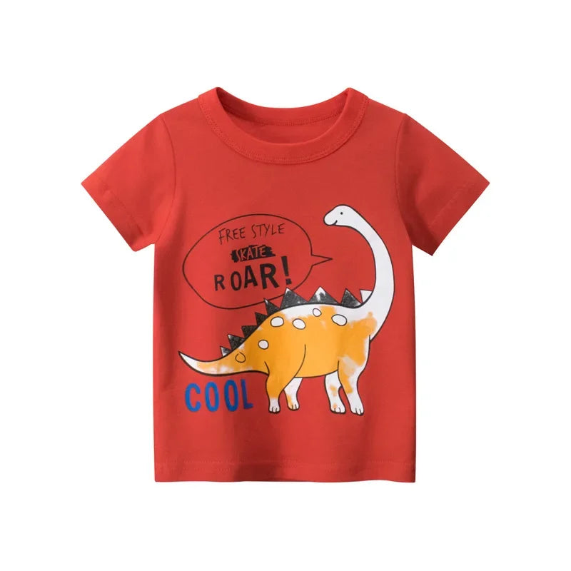2 3 4 5 7 9 Years Summer Baby Boys Short Sleeve T-shirt Children Kids Cotton Cartoon Tops For Little Boys KF1022