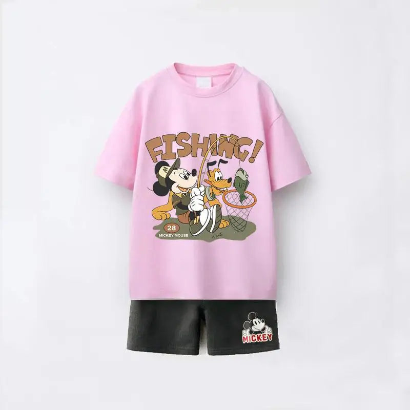 Trendy Outfits 2025 Summer Child Clothing Cute TShirt Black Shorts New Printed Tops +Shorts Boys Short Sleeve Suit Outer Wear