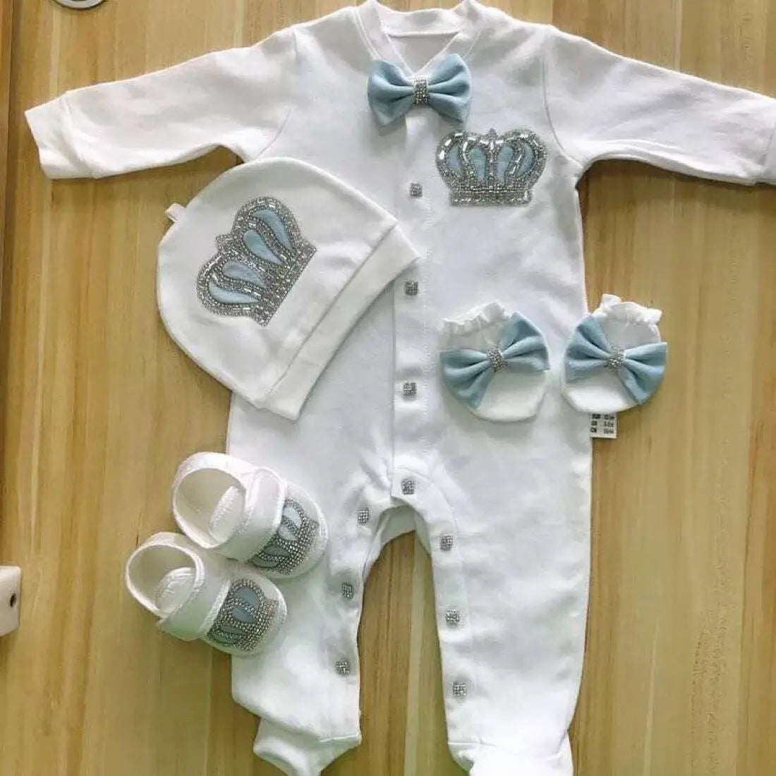 4pcs Take me Home Romper Set Baby Blanket Hat Gloves Shoes Set 39 week Pregnant Woman Photographyh Royal Crown Jewelry Suit