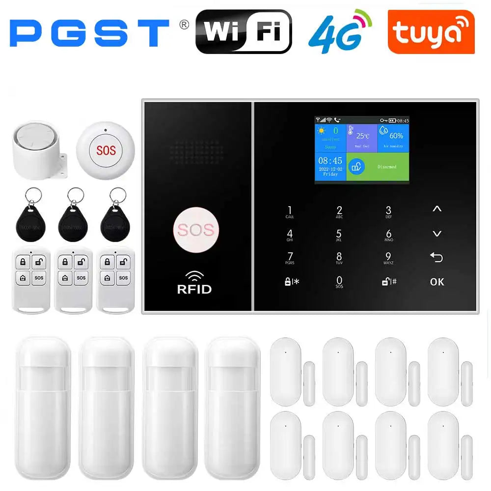 PGST TUYA Home Alarm System Smart Life APP Work Alexa Google WIFI 4G Wireless Safe Security for House 433MHz