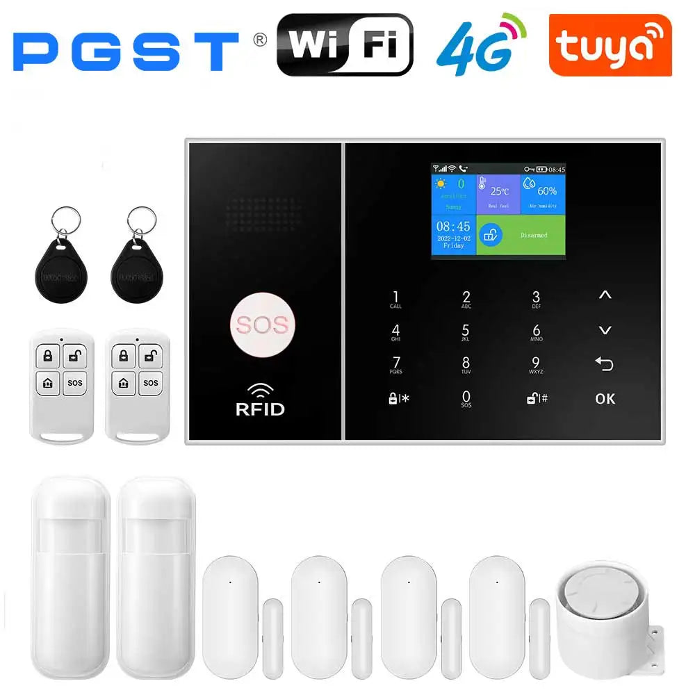 PGST TUYA Home Alarm System Smart Life APP Work Alexa Google WIFI 4G Wireless Safe Security for House 433MHz