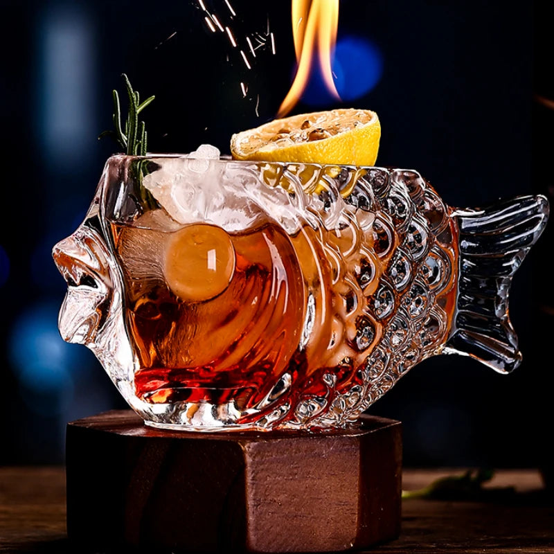 Creative 3D Transparent Fish Shape Bar Cocktail Glass Party Thick Heavy Lovely Smoothies Bowl Cup Cold Drink Tiki Glasses Mug