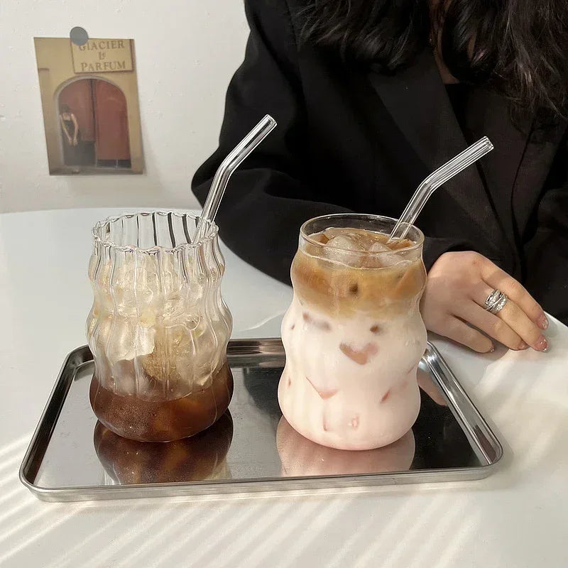 500ml Transparent Glass Cup Exquisite Heat-resistant Tumbler Tea Juice Milk Coffee Mug Water Glasses Stripe Mug Drinkware