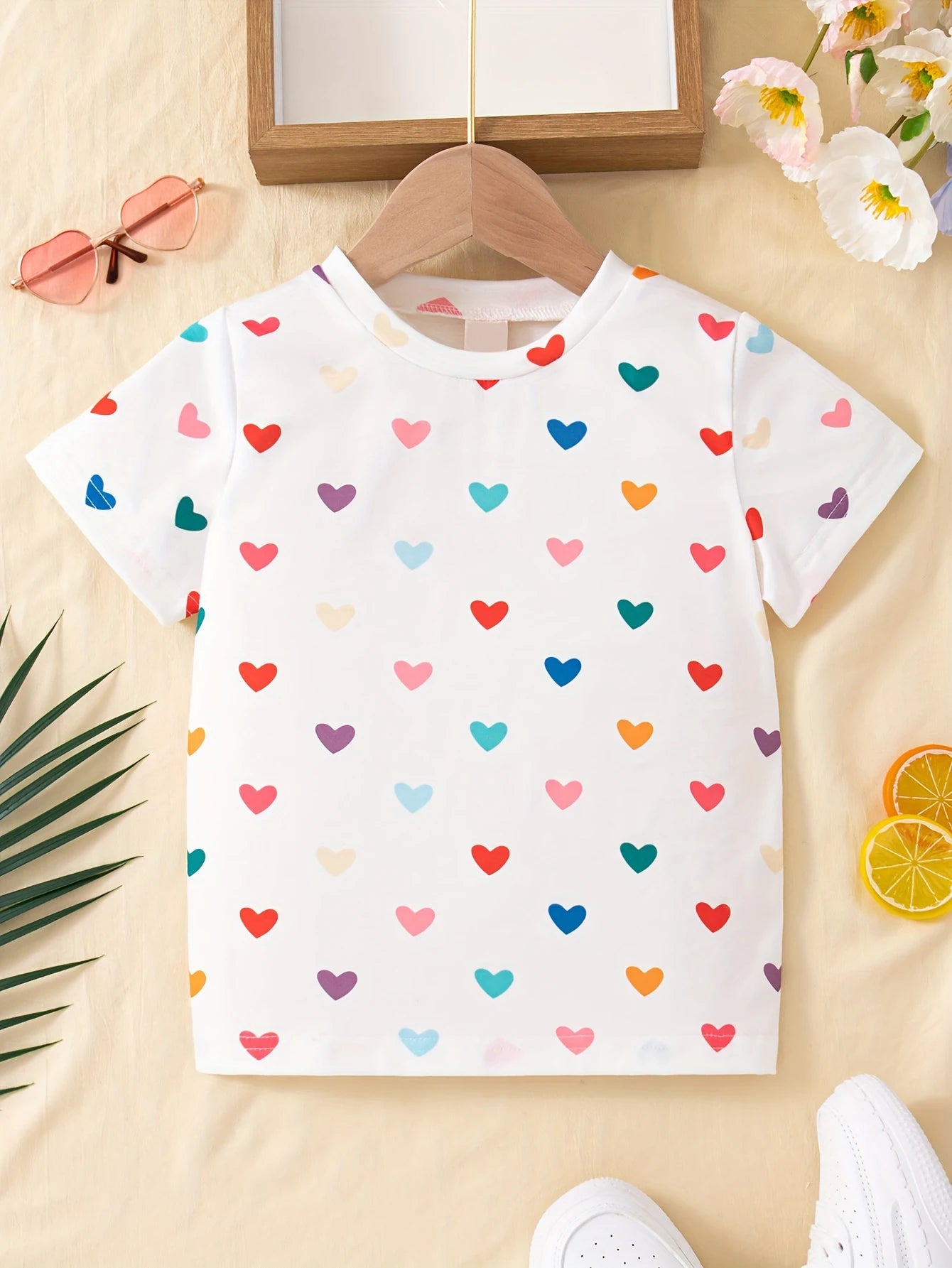 2024 Children's Clothing Girl T-Shirt Short Sleeve Child T-Shirt Vibrant Heart Graphic Casual Kids Summer Clothes Girl Top Tees