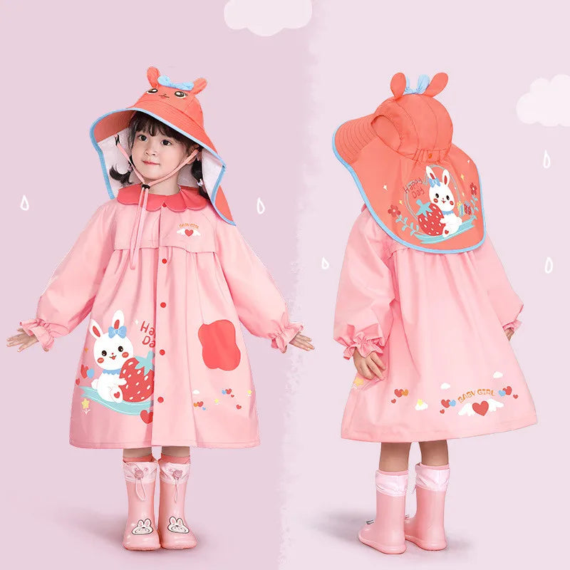 Rain and Shine Dual Use Girl Children's Raincoat Girl Kindergarten Children's Raincoat New Student Girl Baby Raincoat