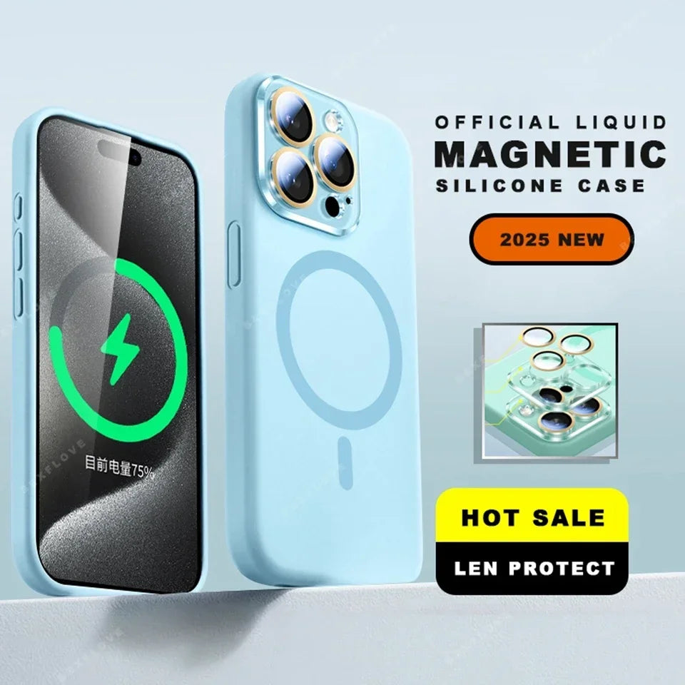 Lanyard Magnetic Phone Case For iPhone 15 14 16 Plus 11 12 13 16 Pro Max Magsafe Liquid Silicone Strap Charge Protector Cover