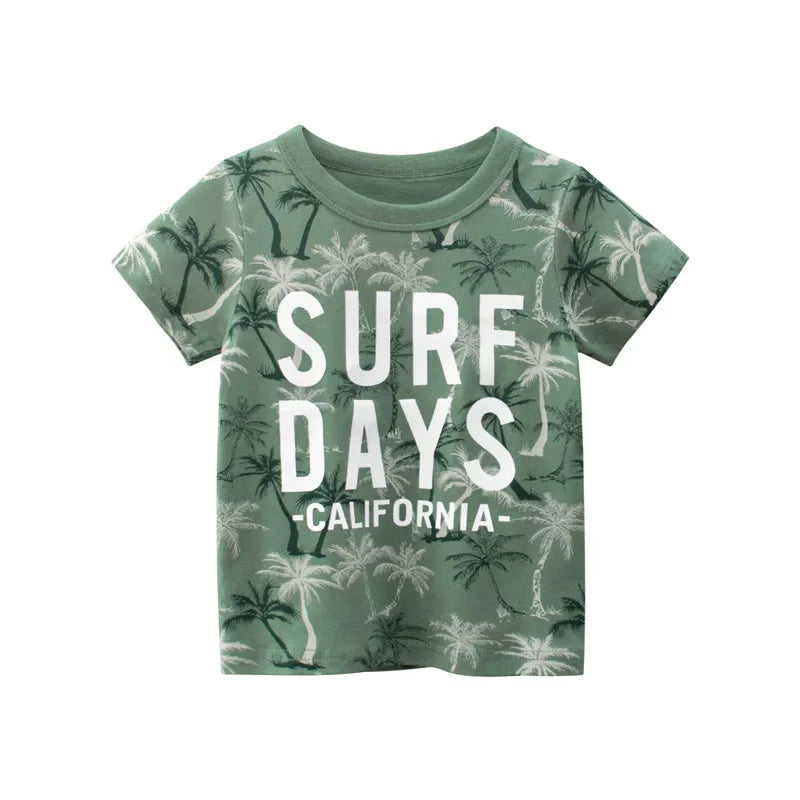 2 3 4 5 7 9 Years Summer Baby Boys Short Sleeve T-shirt Children Kids Cotton Cartoon Tops For Little Boys KF1022