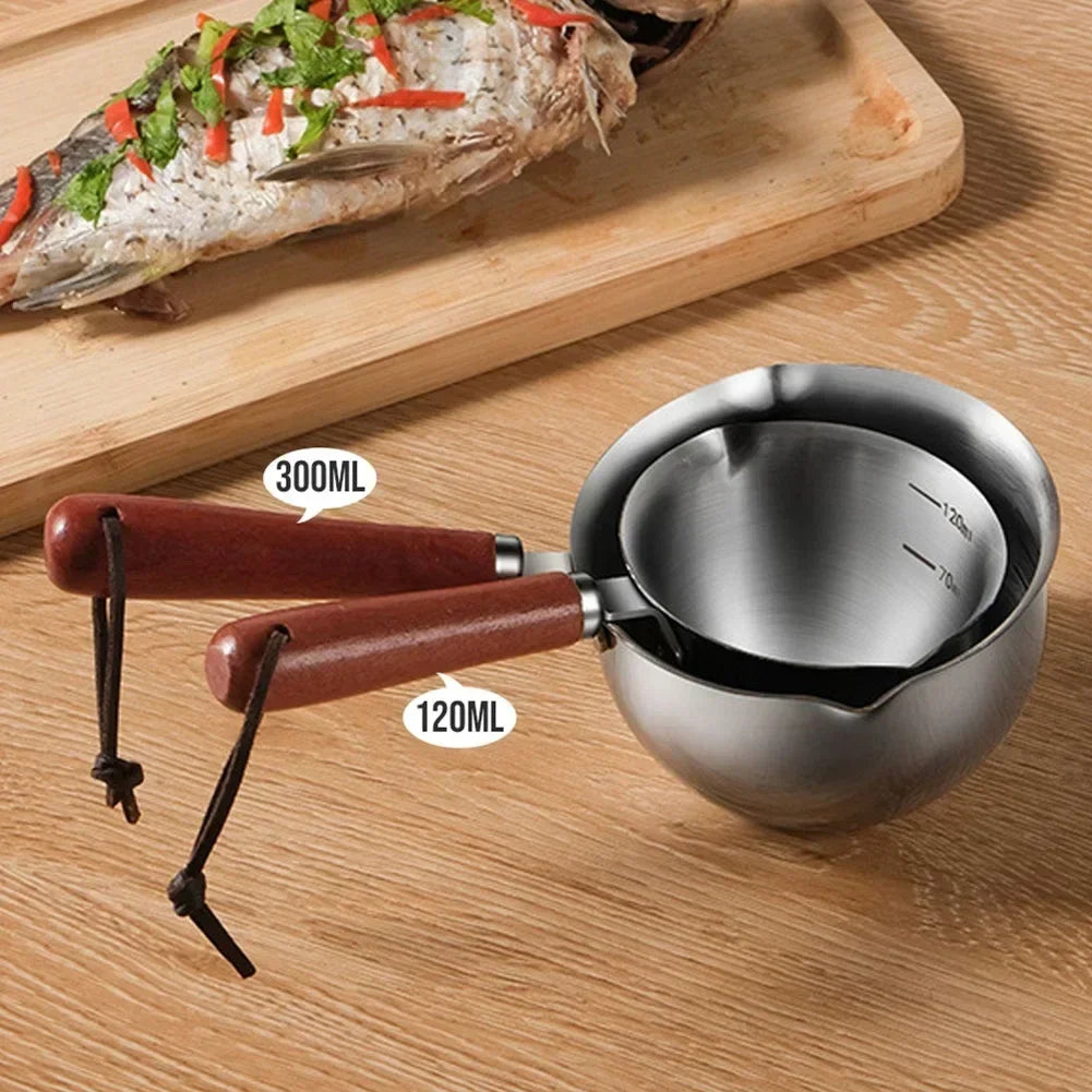 150/300/500ml Stainless Steel Hot Oil Pan Hot Butter Warmer Flat Bottom Oil Splash Pan Saucepan For Boiling Milk Sauce Gravies