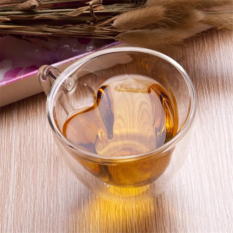 4/2PCS 240/180ML Heart Love Shaped Glass Mug Lovers Cups Double Wall Glass Cup Wine Glasses Tea Mugs Milk Espresso Coffee C
