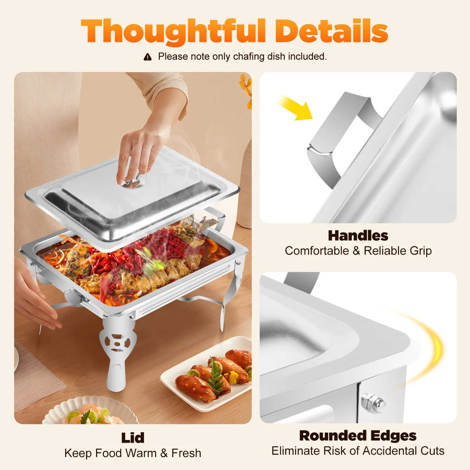 6L Stainless Steel Chafing Dish/ Lid Warmer Catering Warmer Container For Party Buffet Cater Square Self-Service Stove