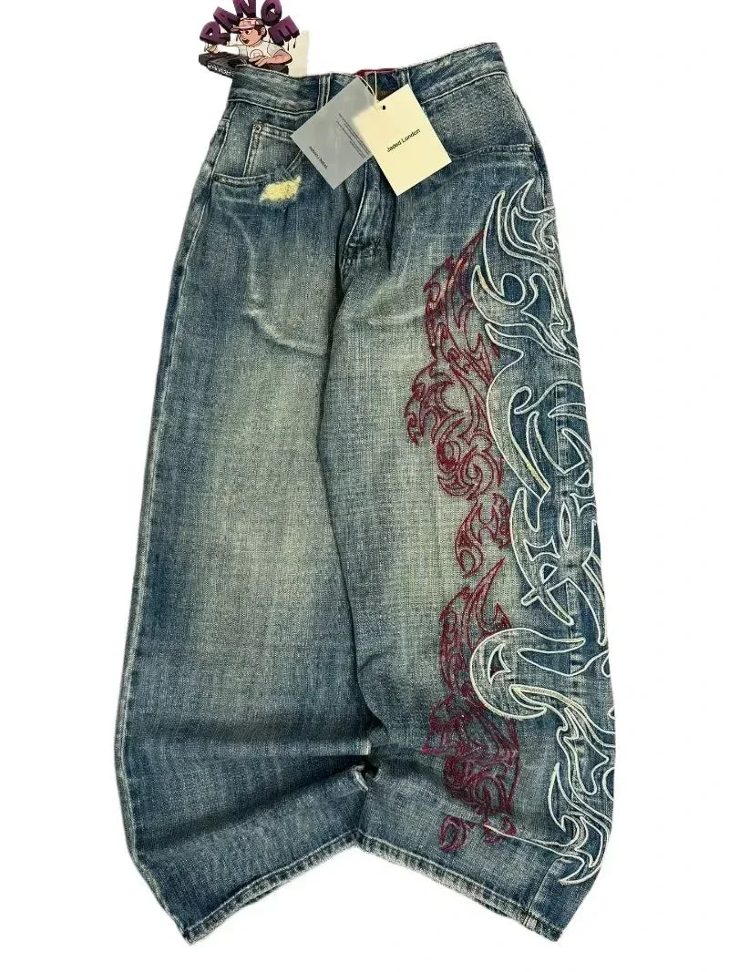 Y2K Fashion Trend Washing Heavy Industry Multi-pocket Baggy Jeans Men Gothic New Hip Hop Oversized Wide-leg Pants Mopping Jeans