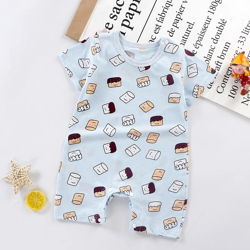 Summer 3-24 Months Baby Boys Girls Romper Infant Jumpsuit Cartoon Short-sleeved Climbing Pajamas Cotton Toddler Clothes