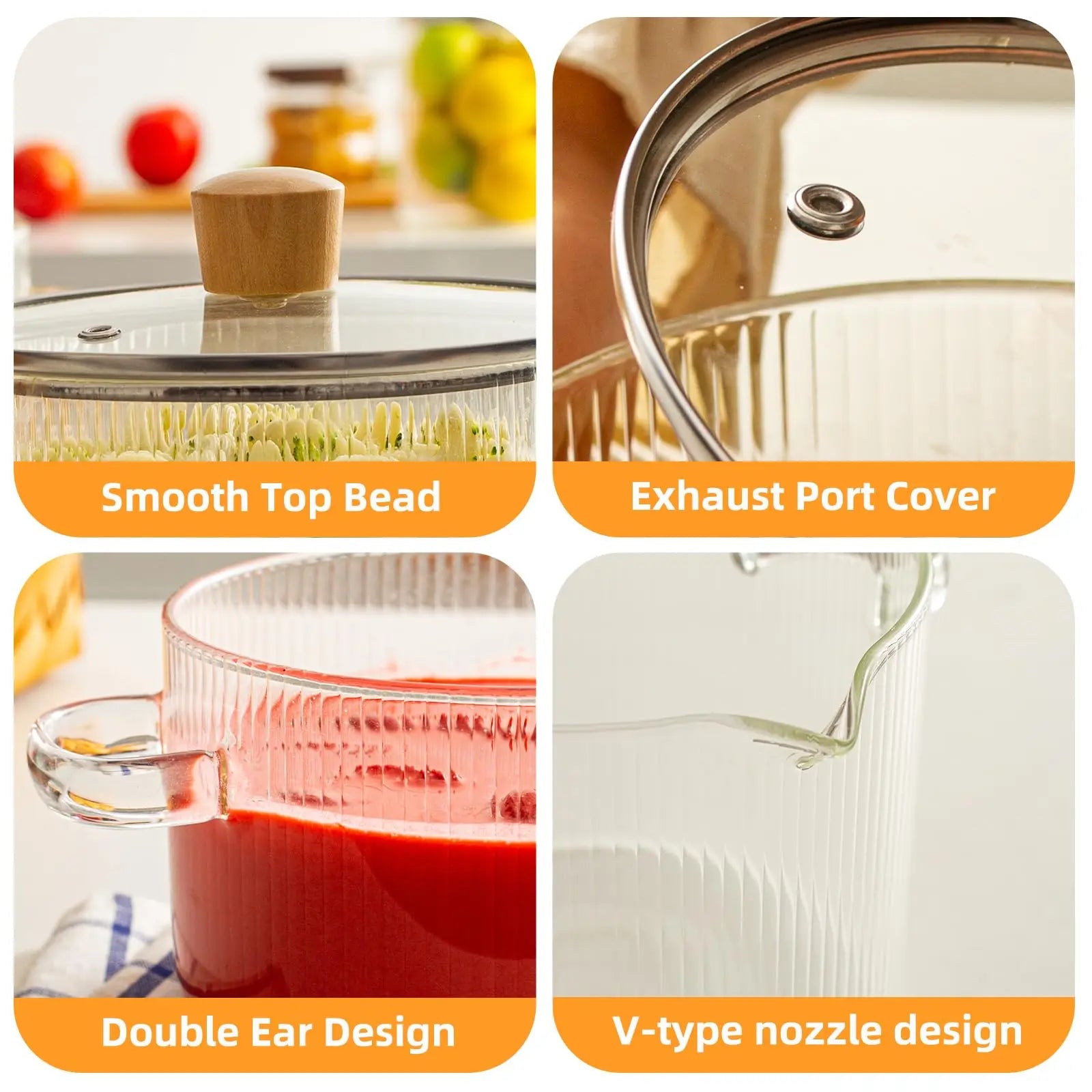 KEMORELA 1/2PCS Cooking Pan Simmer Heat Resistant Clear 1.8/2.3 L Saucepan with Cover Handle Pan with Lid for Pasta Salad Noodle