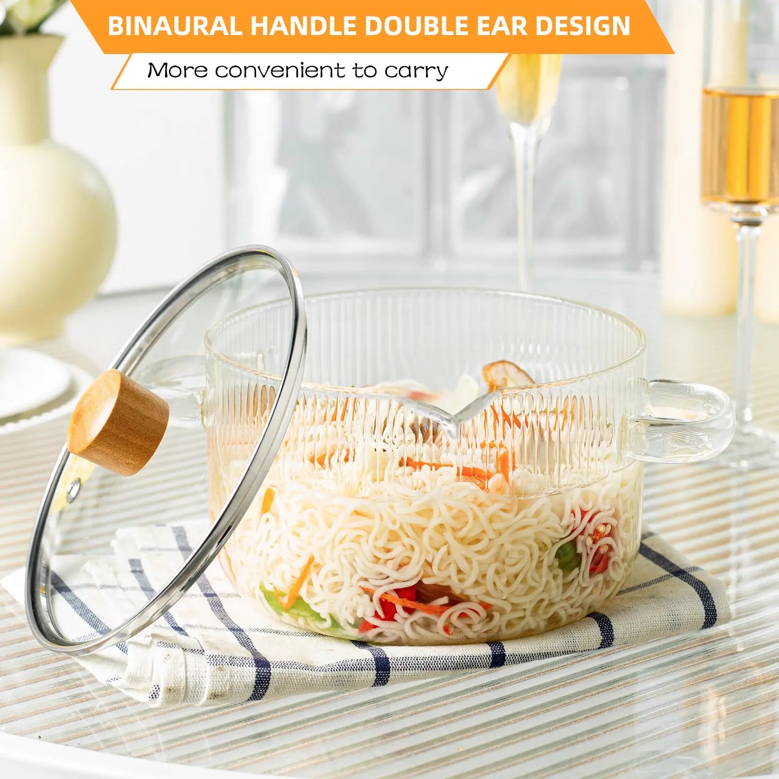 KEMORELA 1/2PCS Cooking Pan Simmer Heat Resistant Clear 1.8/2.3 L Saucepan with Cover Handle Pan with Lid for Pasta Salad Noodle