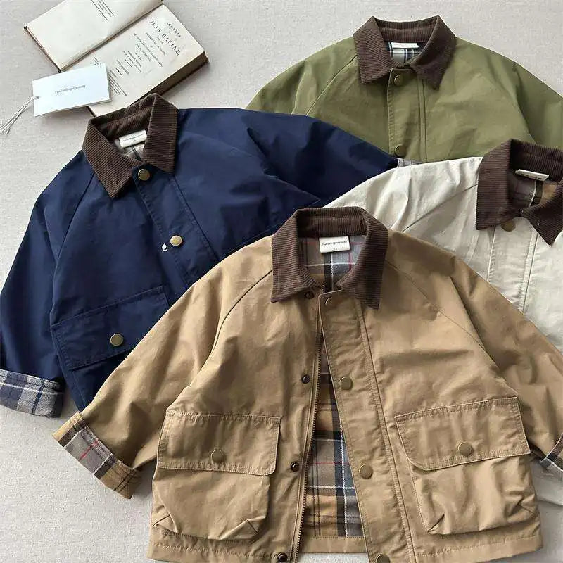 2025 UNITIM Spring Autumn Kids Boys Jacket Plaid Spliced ​​Pocket Long Sleeve Toddler Boys Outerwears Coat Children Boys Jacket