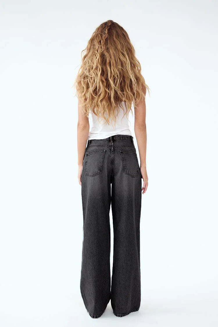 Women Floor Length Pant Jeans Denim Wide Leg Pants Straight Trousers Casual Loose Elegant Splice High Waist Autumn Winter