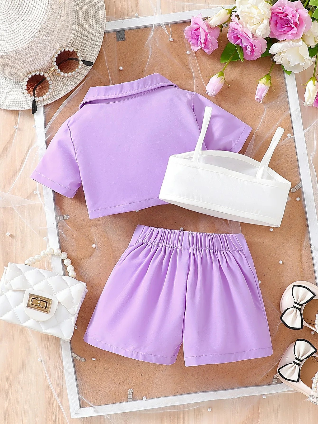 Children's New Summer Pure Color T-shirt, Shorts and Pants Three-piece Set for Baby Girls