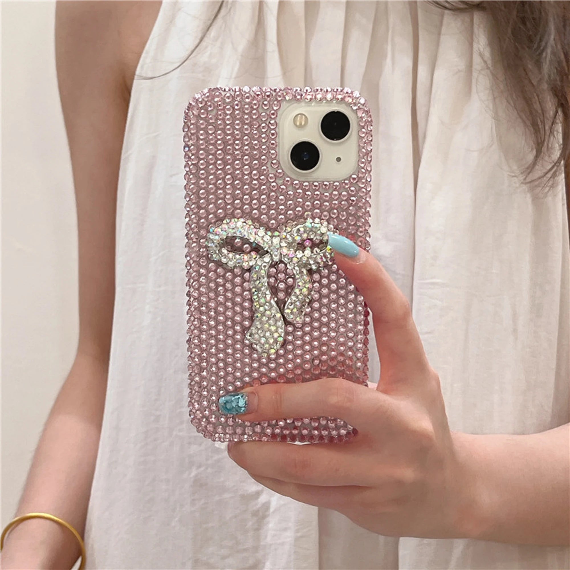 Luxury Full Diamond Bow Case, Sparkling Cute Phone Case, Protective Cover for iPhone 16 Pro Max