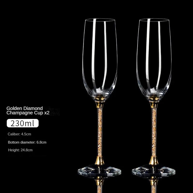 European Diamond Crystal Champagne Cup Set High Beauty Handmade High Foot Cup Bubble Mug Household Wine Set Couple Pair Cups
