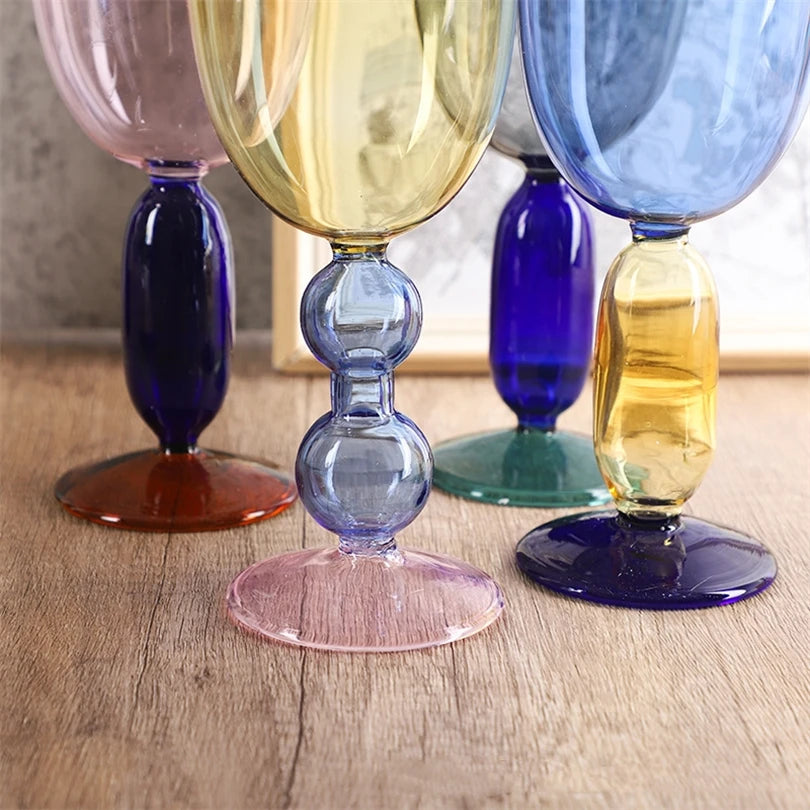 Creative Stained Glass Goblets Contrast Color Wine Glasses Ins Style Simple Home Wine Glasses Drink Cups