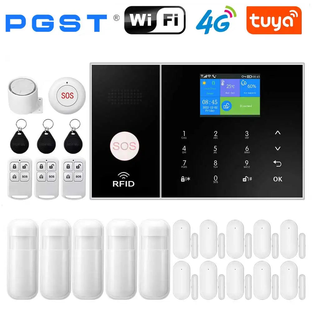 PGST TUYA Home Alarm System Smart Life APP Work Alexa Google WIFI 4G Wireless Safe Security for House 433MHz