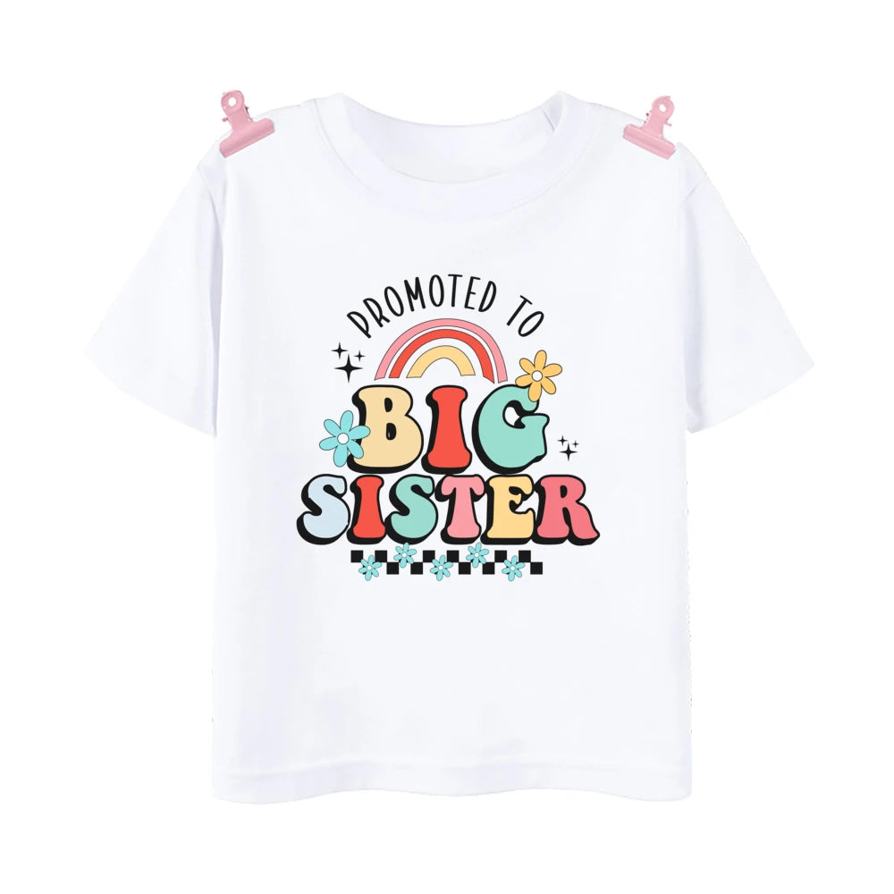 Promoted To Big Sister Printed Baby Announcement Shirt Kids T-Shirt Children Short Sleeve Tops Girls Tee Shirts Summer Clothes